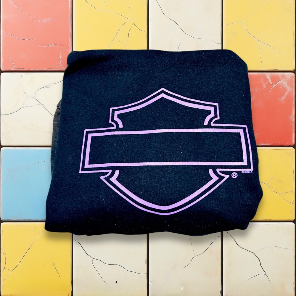 VTG Harley Davidson Faded Hoodie Sweatshirt Y2K Woman S Black‎ Purple Pullover - Picture 2 of 13